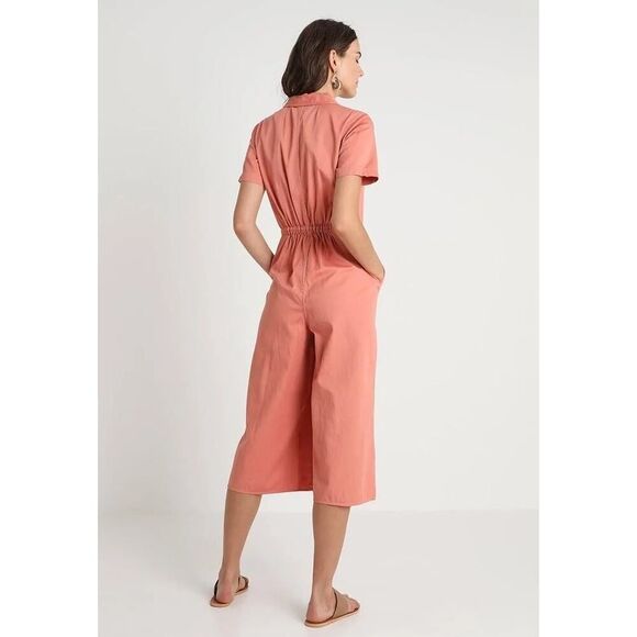 Madewell Utility Crop Jumpsuit Dried Coral Pink Womens 2 Wide-Leg Short Sleeve - Picture 2 of 12